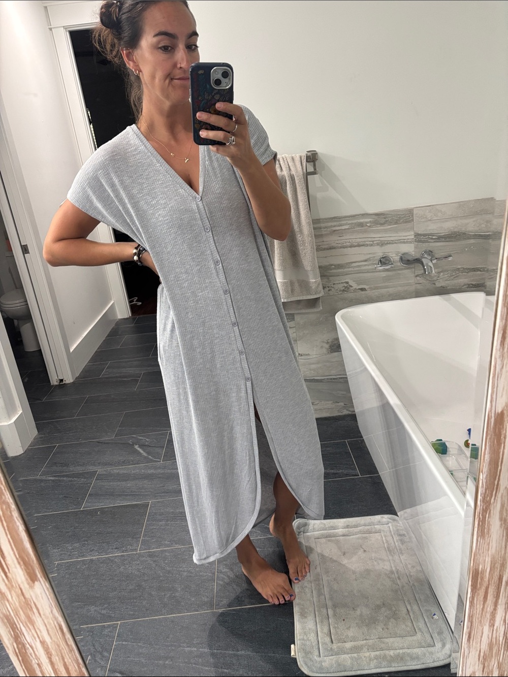 Sadie & Sage Light Gray Maxi Button-Front Dress